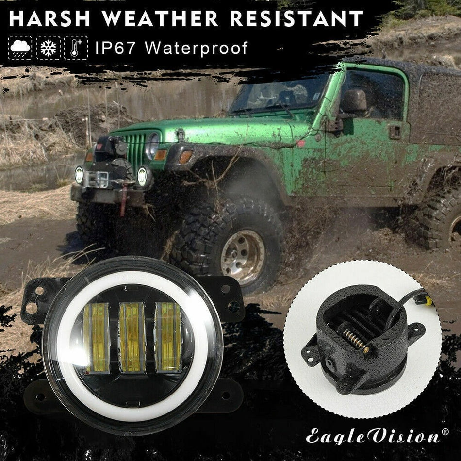 OUSIMY Pair 4 Inch Front Bumper LED Driving Fog Light Lamp for Jeep Wrangler JK 2007-2017